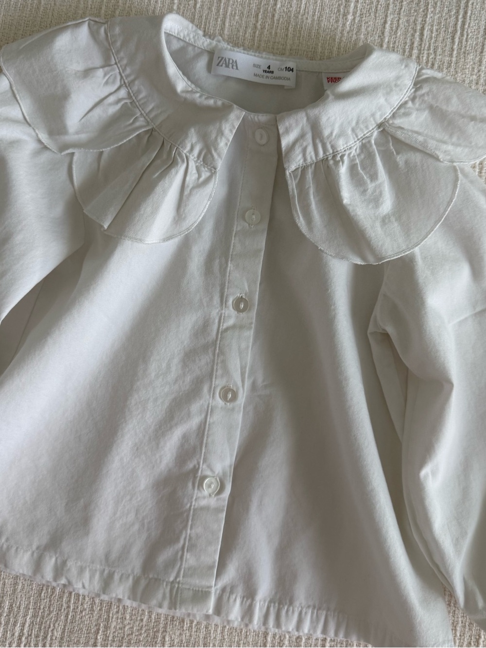 Zara White Button-Down Top with Ruffle Collar - Picture 2 of 5